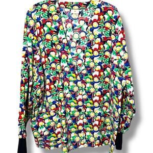 Peaches Scrub Top Women's Size 3x Christmas Penquin Bright Multi-Color